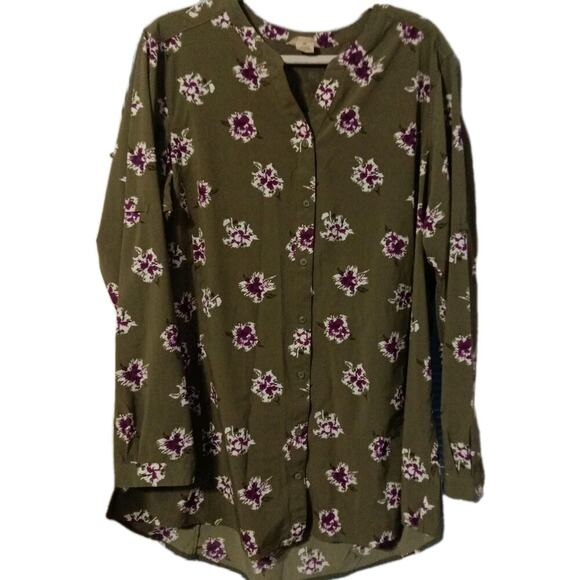 Duluth Trading Co. Tops - Duluth Trading Co L/S Tunic Sz XL Floral Button Down Zip Pocket Vented Gussets